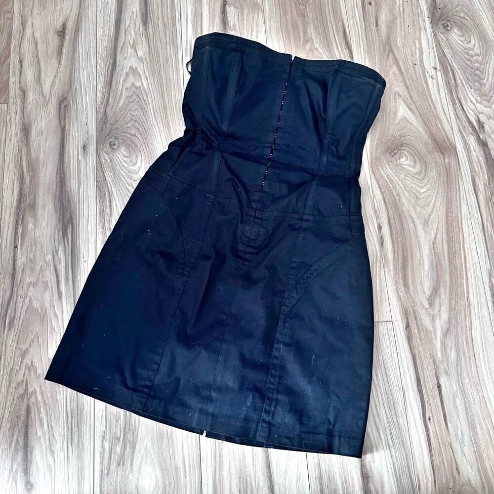 GUESS | Strapless Black Corset Dress Mini‎ Lace Up Back Boning | Size Medium